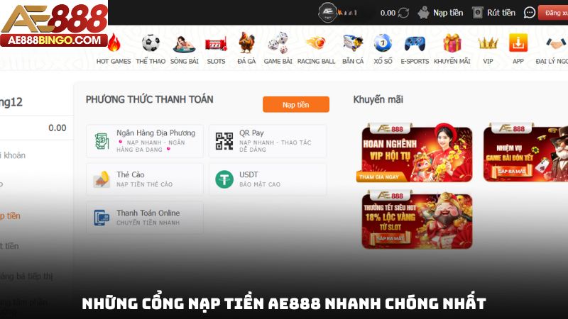 Những cổng nạp tiền AE888 nhanh chóng nhất